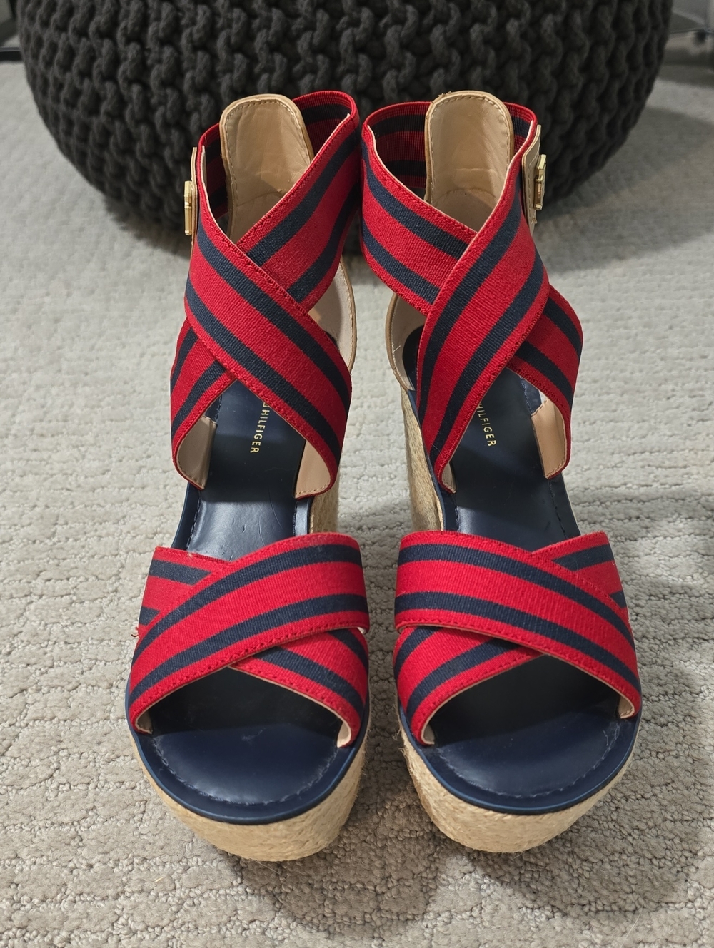 Tommy Hilfiger Red & Navy Crisscross Espadrille Wedges, Women's 7